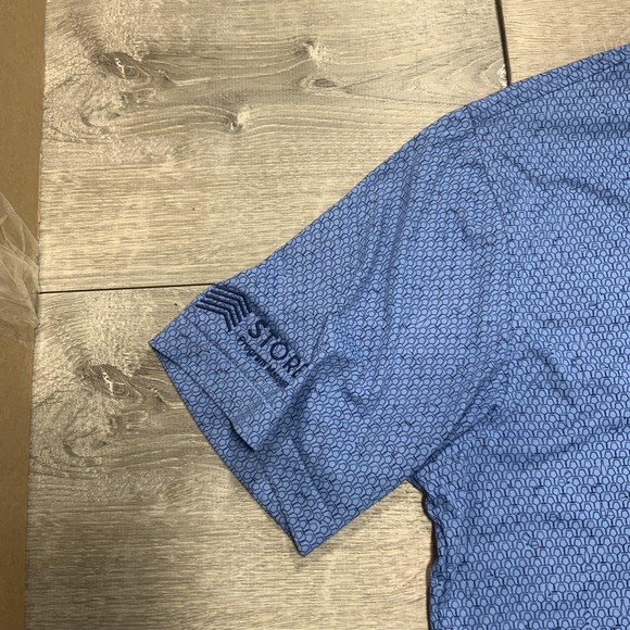 Peter Millar Polo Shirt Mens Large Blue Crown Crafted Performance Golf Geometric - Picture 2 of 10